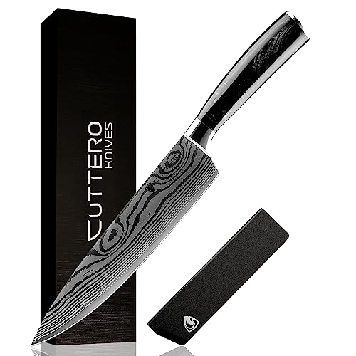 Cuttero 8 Thunder Chef Knife - Culinary Cooking Carbon Stainless Steel Resin Handle for Women & Men, Ultra-Sharp Kitchen Knife for Cutting